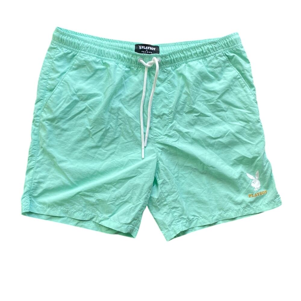 💎 PACSUN Playboy Nylon Short Mens Sz Large Green Coastal Beach Surf